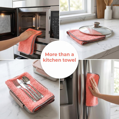 10 Pack Microfiber Kitchen Dish Cloths with Hanging Loop, 9.8x9.8 Inch, Non-Scratch Towels for Pots, Pans, Sink & Countertops (Pink)
