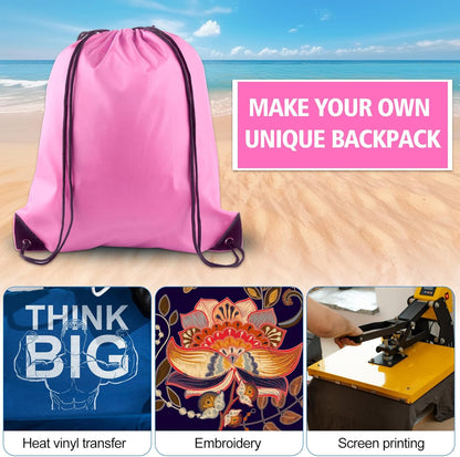 KUUQA 40Pcs Drawstring Backpack Bags Bulk Pink Drawstring Bag Foldable Gym Bag Sport Cinch Sack String Backpack Storage Bags for Women Men Shopping Gym Travel Sports