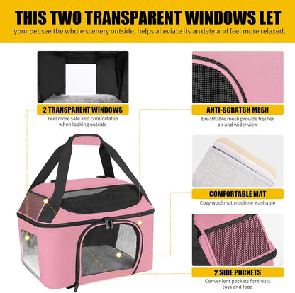 Cat Carrier Backpack Pet Carrier for Cats & Small Dogs Under 20 lbs TSA Airline Approved Soft Sided Collapsible Travel Carrier with Ventilation Windows, Pink