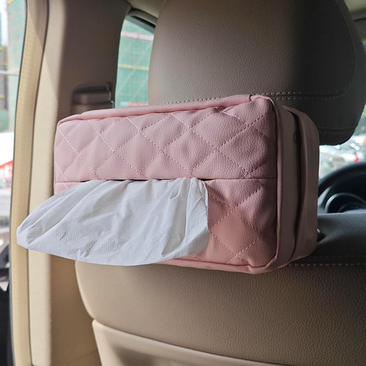 Car Tissue Holder for 120 Standard Tissue,Leather PU Tissues Box Cover for Car Backseat,Extra Large Rectangle Napkin Holder Soft Rectangular,Fits for Kleenex tissues,for Storage& Organization (Pink)