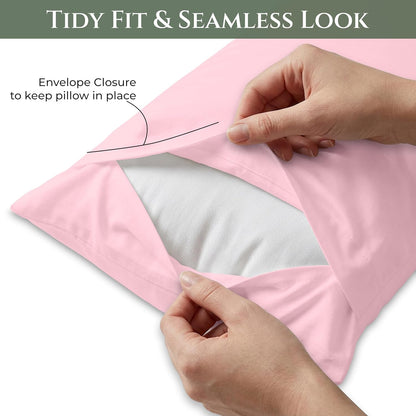 Royale Linens 100% Cotton Pillow Cases Standard Size Set of 2 - Percale Pillowcase - Pink Pillow Cases Super Soft Cooling & Breathable Hotel Cotton Pillowcases, Fits Standard Pillows (20"x26", Pink)
