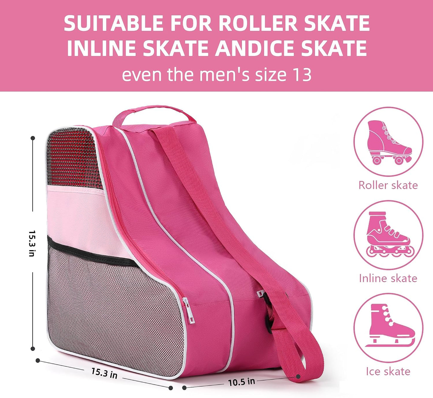 Boulder Bee Roller Skate Bag, Ice Skate Bag for Women with Adjustable Shoulder Strap, Shoe Bag for Ice Skating/Inline Skates, for Both Kids and Adults