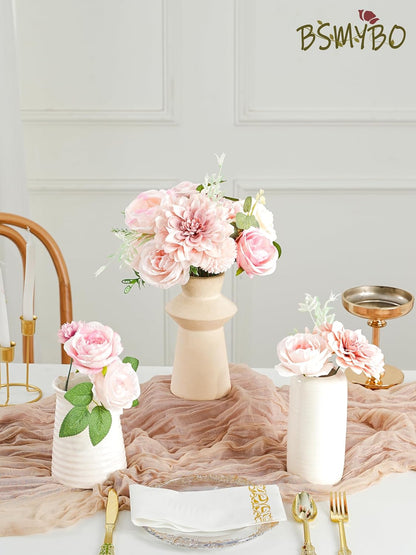 BSMYBO Roses Artificial Flowers Combo Pink Flower Bouquets Box with Stems for DIY Bridal Wedding Bouquets, Baby Shower Decorations Fake Floral Arrangements Table Centerpieces Home Decor Indoor