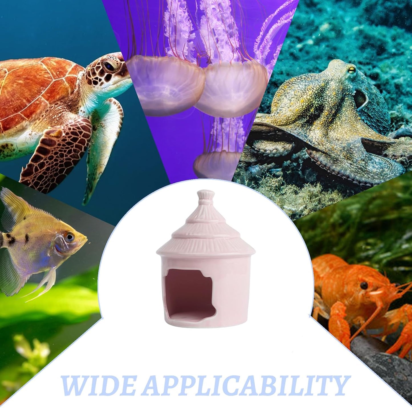 Saim Cute Aquarium Decorations Ceramic Palace Little Grass Hut Shaped Toad House, Betta Fish Tank Accessory Decor Ornament Hideout Pleco Cave for Fish Playing or Hiding (Pink)