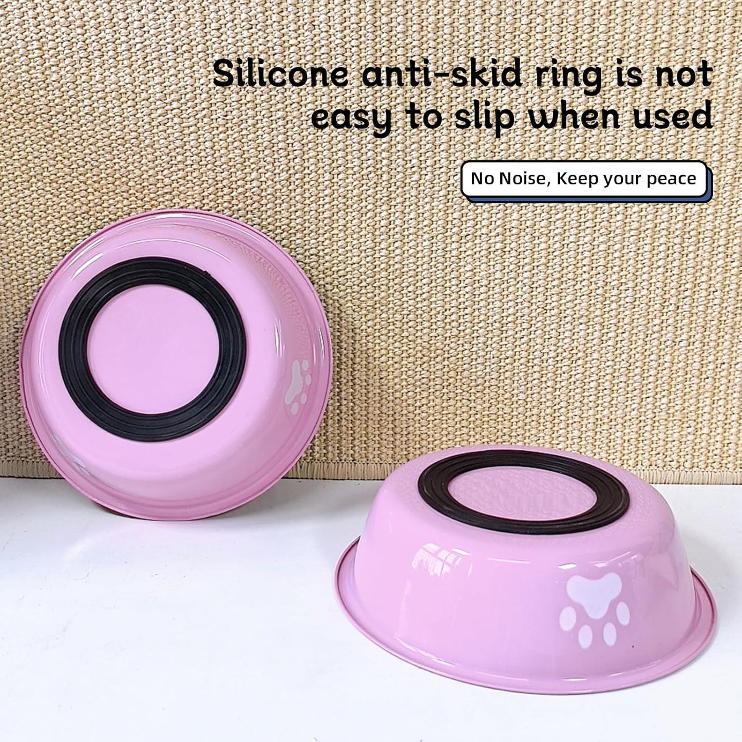 kathson 2 Pack Stainless Steel Dog Bowls,6" Spill Proof Metal Dog Food Bowls,Nonslip Rubber Bottom Pet Food and Water Bowl Set,Puppy Dishes Feeder for Medium Small Dogs,Pink