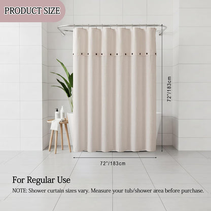 Homechoice Decor Fabric Shower Curtain 72 x 72 Inch, Minimal Pink Stripe Bathroom Curtain, Linen-Look Poly-Cotton Blend with Decorative Coconut Buttons, Warm, Cozy Accent with a Gentle Touch (LQ-45)