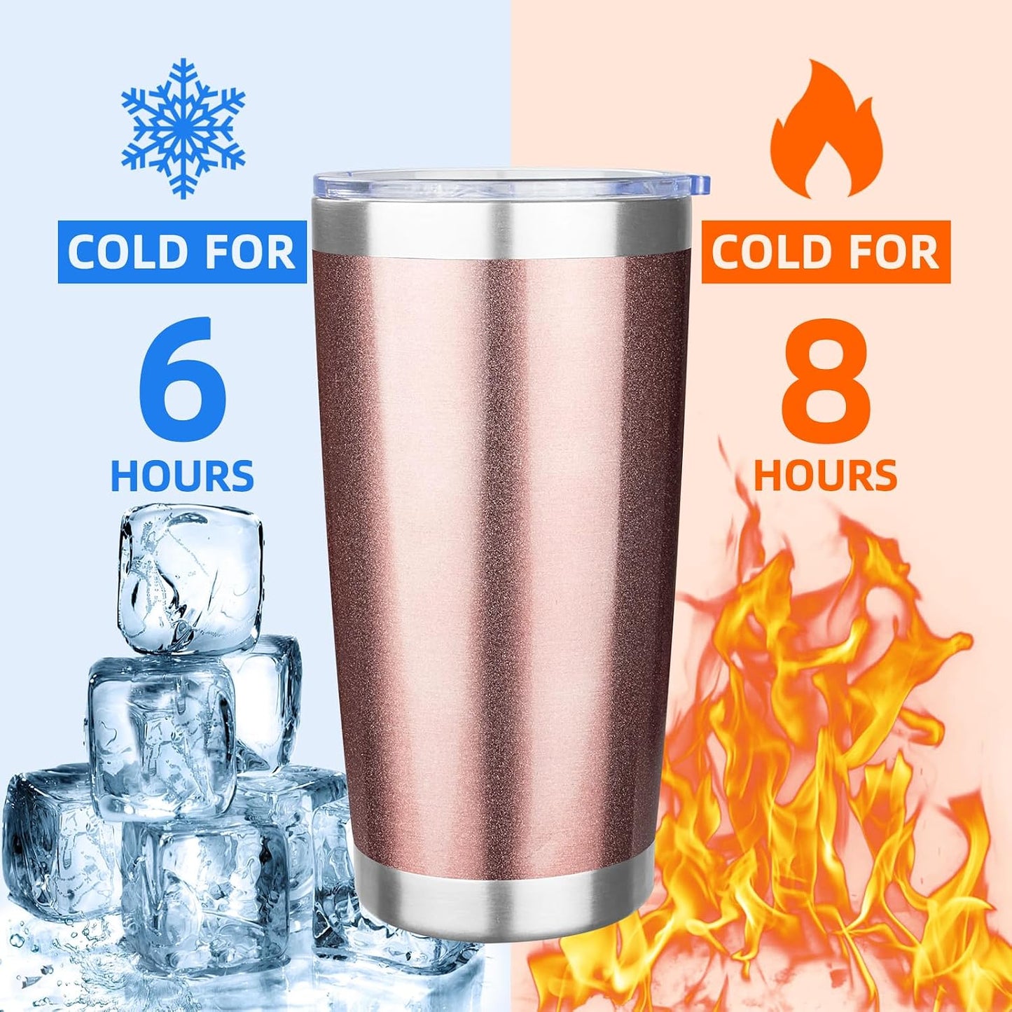 20oz Tumbler with Lid Stainless Steel Insulated Tumblers Travel Coffee Tumbler Bulk Double Wall Vacuum Insulated Water Cup Gifts for Christmas Women Men Her Him Home Office(Rose Gold, 1pack)