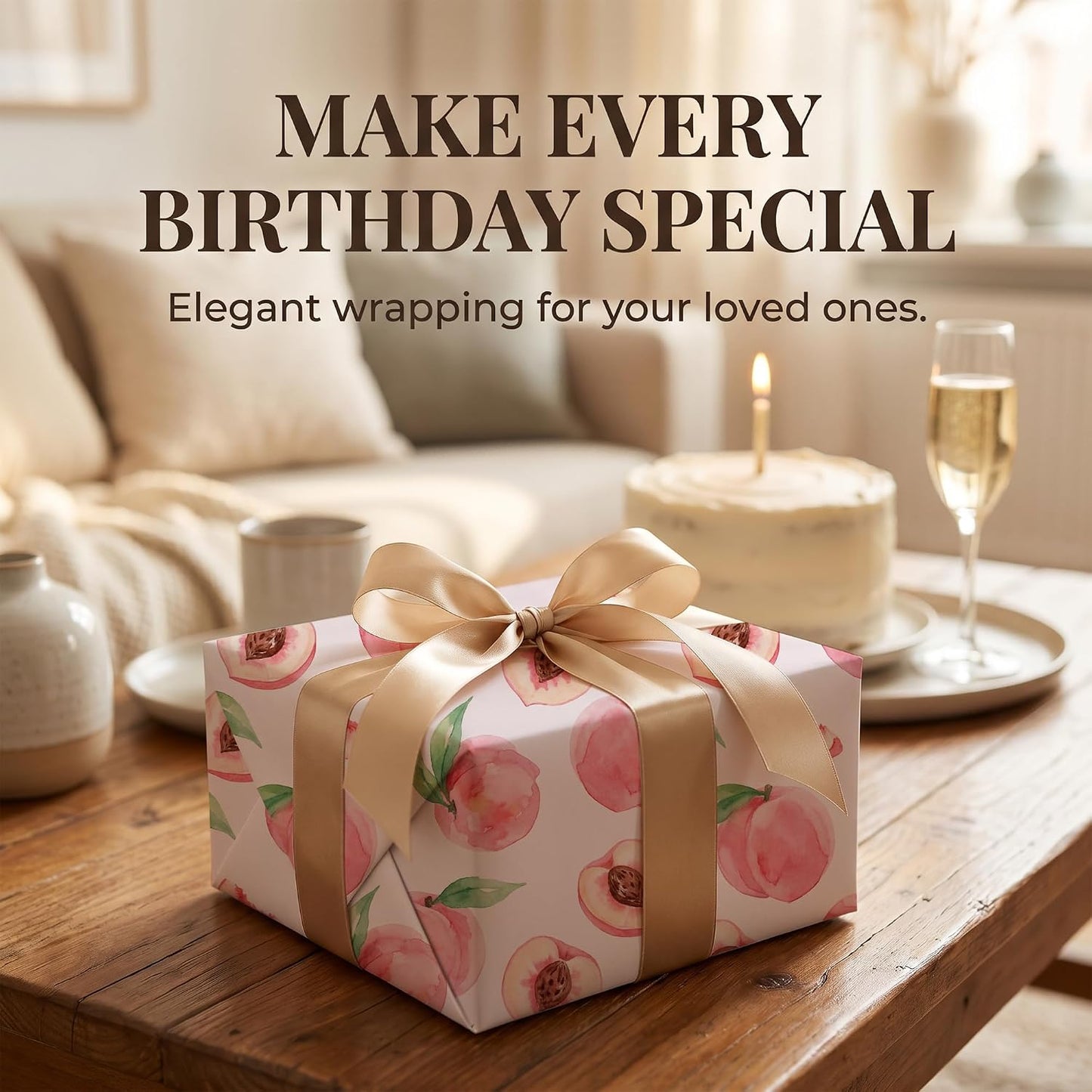 SHSEEN Pink Peach Wrapping Paper, 19.6 x 27.5 in, 2 Sheets | Pink Peach design, 19.6 x 27.5 in, 2 sheets, 120gsm folded kraft paper for birthday.