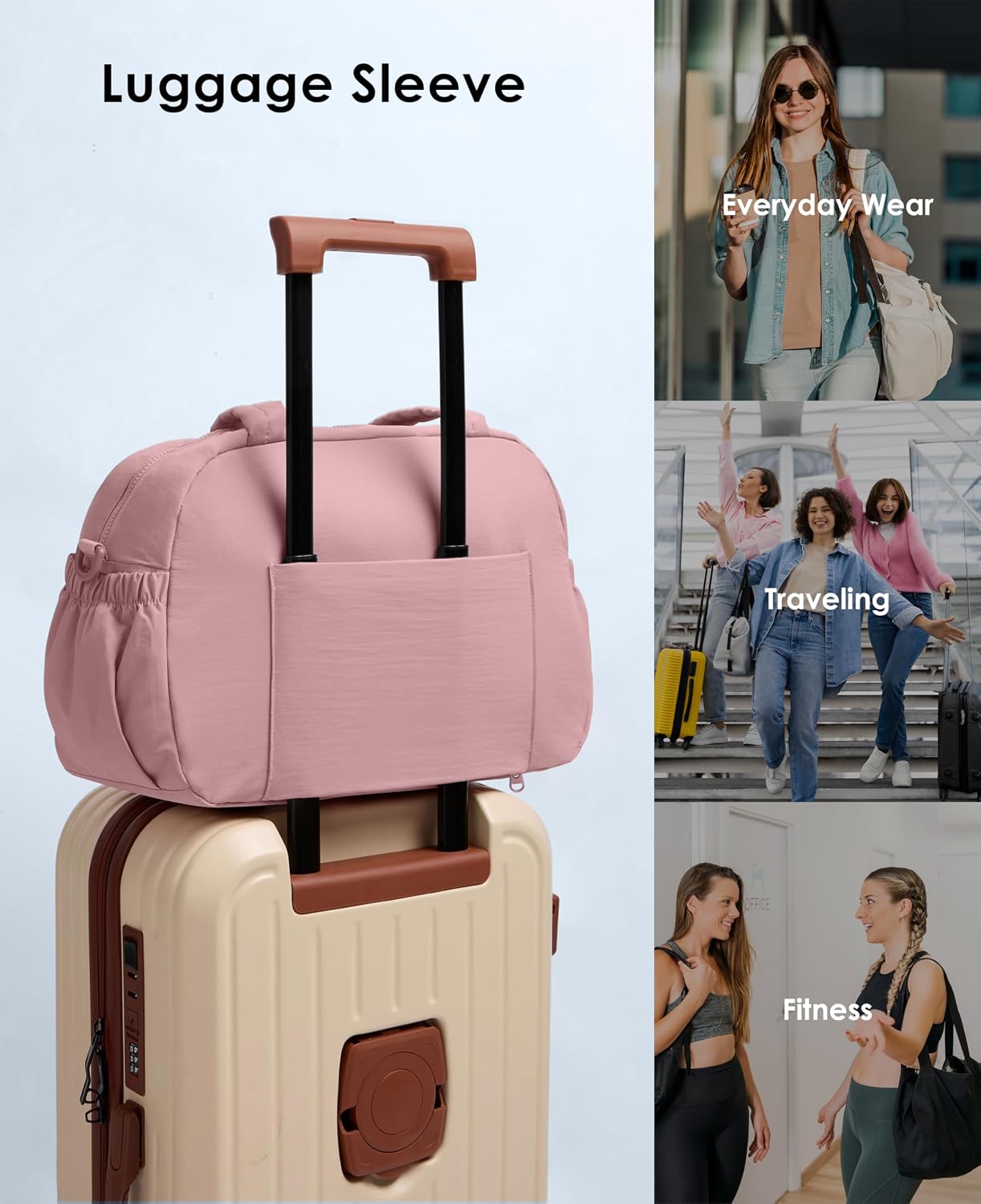 Gym Bag for Women, Travel Duffle Bags with Wet Pocket, Lightweight Carry on Bag Overnight Weekender Duffel Bag, Water Resistant (Mauve Pink)