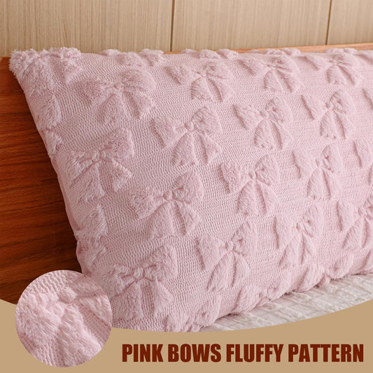 SmoothNovelty Pink Bow Body Pillow Cover 20 x 54 Inches Coquette Long Body Pillowcase with Zipper Closure Coquette Room Decor Cute Faux Fur Soft Aesthetic Pillow Covers for Bed Sofa Couch