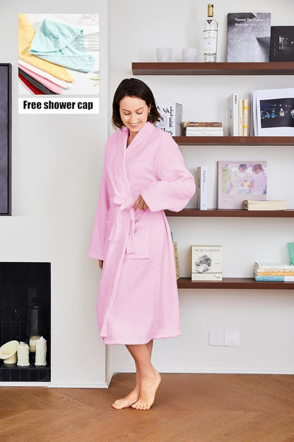 Kimono Lightweight Bathrobe for Women Terry Cloth Robes Microfiber Knee Length Towel Bathrobe with Hair Towel