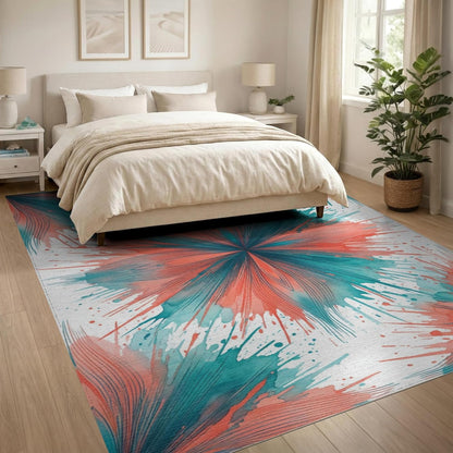 8'x10' Washable Modern Geometric Large Rug, Coral Non-Shedding Pet Friendly Carpet for King Size Bedroom, Master Suite, Under Bed, Foldable Easy Care Mat | Ref:2122582