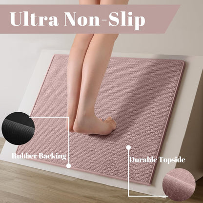 Bathroom Rugs, Bath Mats for Bathroom Non Slip Washable, Quick Dry, Water Absorbing, Fits Under Door, Ultra Thin, Rubber Backing, Low Pile, Cozy Cloth Cotton, Ideal for Shower, Sink-Pink 24''x16''