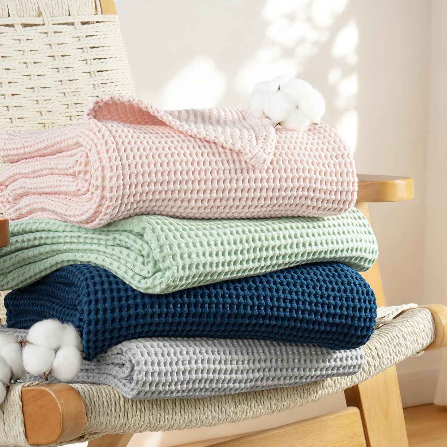 Exclusivo Mezcla 100% Cotton Waffle Throw Blanket for Couch, Sofa, Lightweight and Breathable Gauze Muslin Blanket for Summer, Moisture-Wicking, Home Decor, 50"x70", Pink