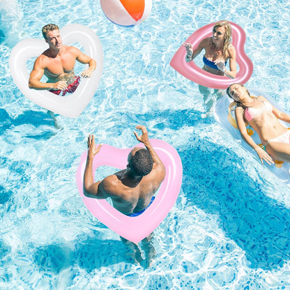 Whaline 3Pcs Inflatable Heart Pool Float Swim Heart Shaped Pool Rings Float Loungers Tube for Summer Swimming Pool Beach Bachelorette Party