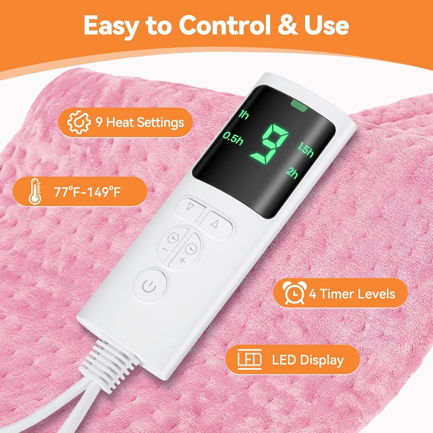 Heating Pad for Back Pain, 24''×12'' Electric Heat Pad with 9 Heat Levels & 4 Auto-Off Timers, Portable Heating Pad for Period Cramps, Shoulder, Neck, Machine Washable, Gifts for Women and Men