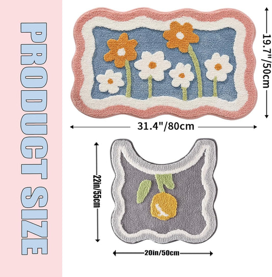 Bathroom Rug Set 2 Piece, Soft Pink Cute Bath Mat and U-Shaped Contour Toilet Rug, Absorbent Microfiber Plush Bath Rug Set, Non-Slip Bath Carpet, Machine Washable, 32x20 Plus 22x20