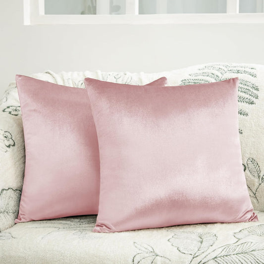 2 Pack Pink Velvet Pillow Covers, 18x18 Inches Decorative Cushion Covers for Couch Sofa Bed, Super Soft and Cozy Luxury, Zippered Design