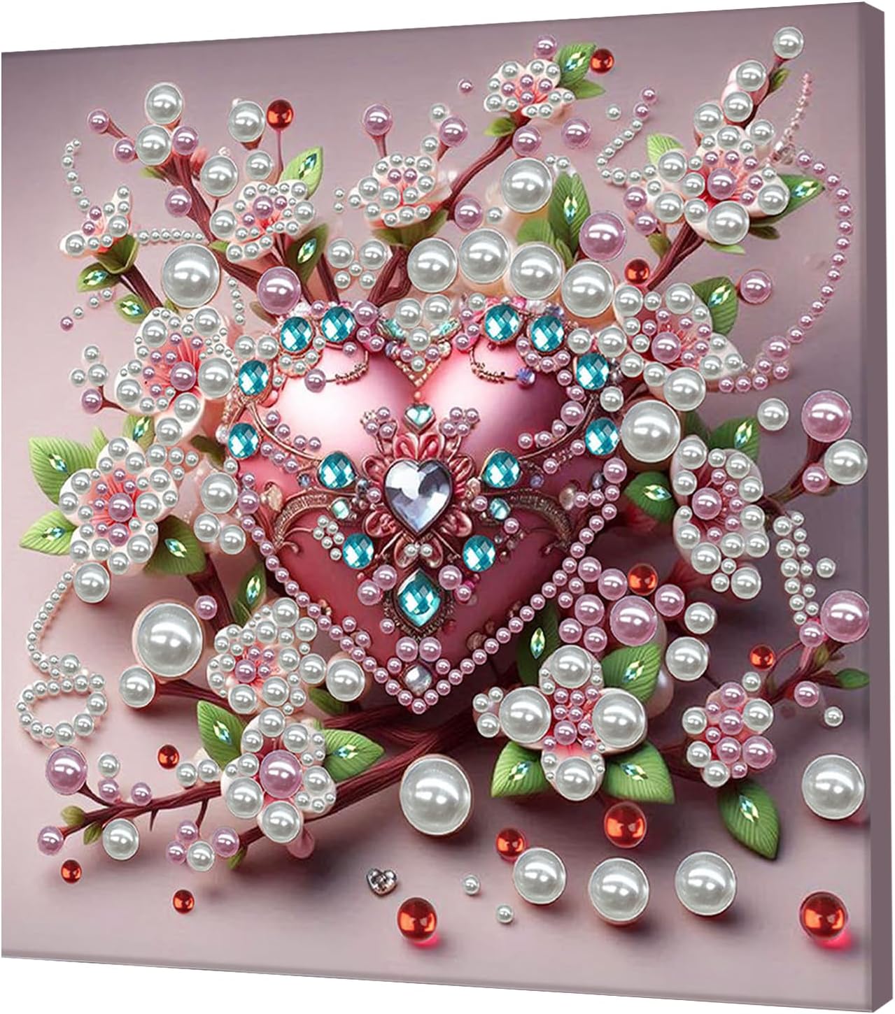Pink Heart Love Pearl Art Painting with Frame, 30x30cm Sparkling DIY Big Gem Art Kit for Beginners, Textured Wall Decor for Living Room, Bedroom Women's Mindful Gift