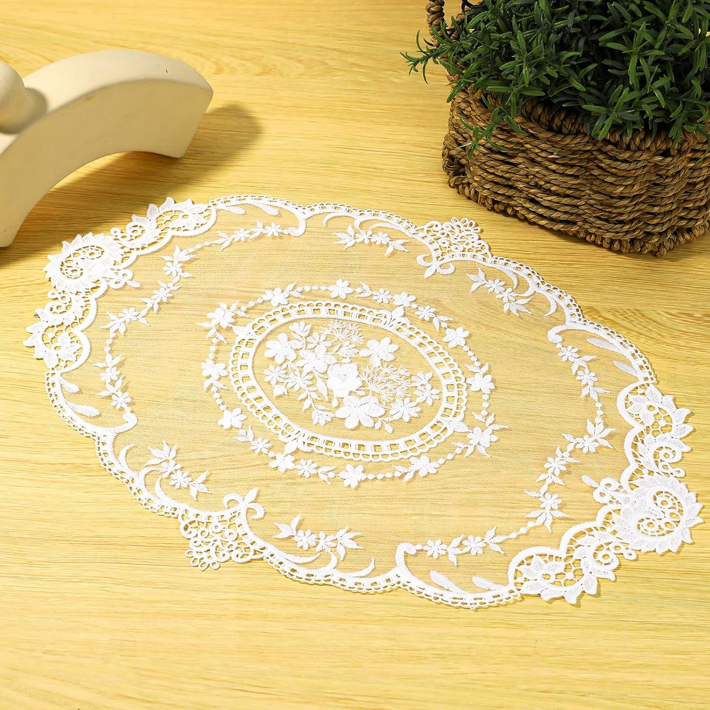 2 Pack Retro Lace French Crochet Doilies Table Placemats Handmade Solid White Embroidered Lace Farmhouse Placemats 12x16 inch Place Mats Cup Mat(Style 4)