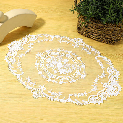 2 Pack Retro Lace French Crochet Doilies Table Placemats Handmade Solid White Embroidered Lace Farmhouse Placemats 12x16 inch Place Mats Cup Mat(Style 4)