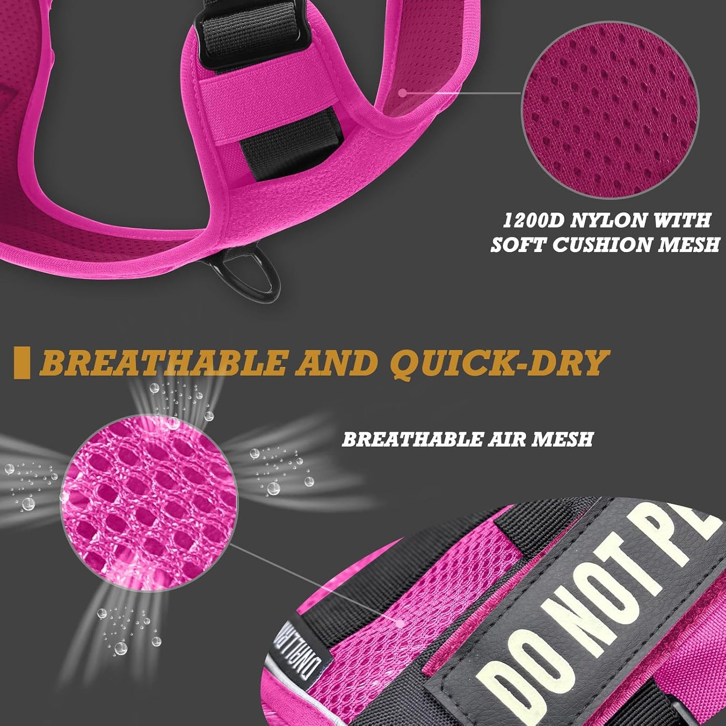 Tactical Dog Harness for Medium and Large Breeds, Air Dog Vest No Pull with Reflective Do Not Pet Patches, Breathable Dog Molle Vests for Training Walking Hunting Pink