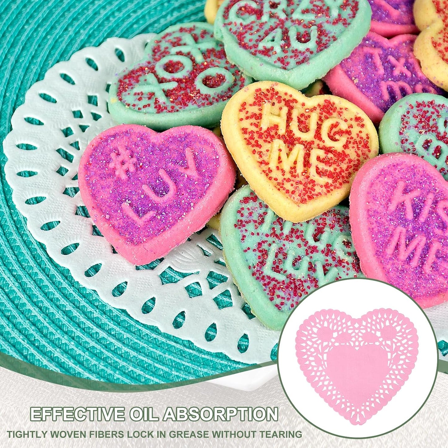 Paper Doilies, Heart Paper Lace Doilies Disposable Placemats Modern Tableware Decorative Bulk -Fitting for (Cakes/Desserts/Baked Grilled Fried Food) 6 Inch & 100 Pack & Pink