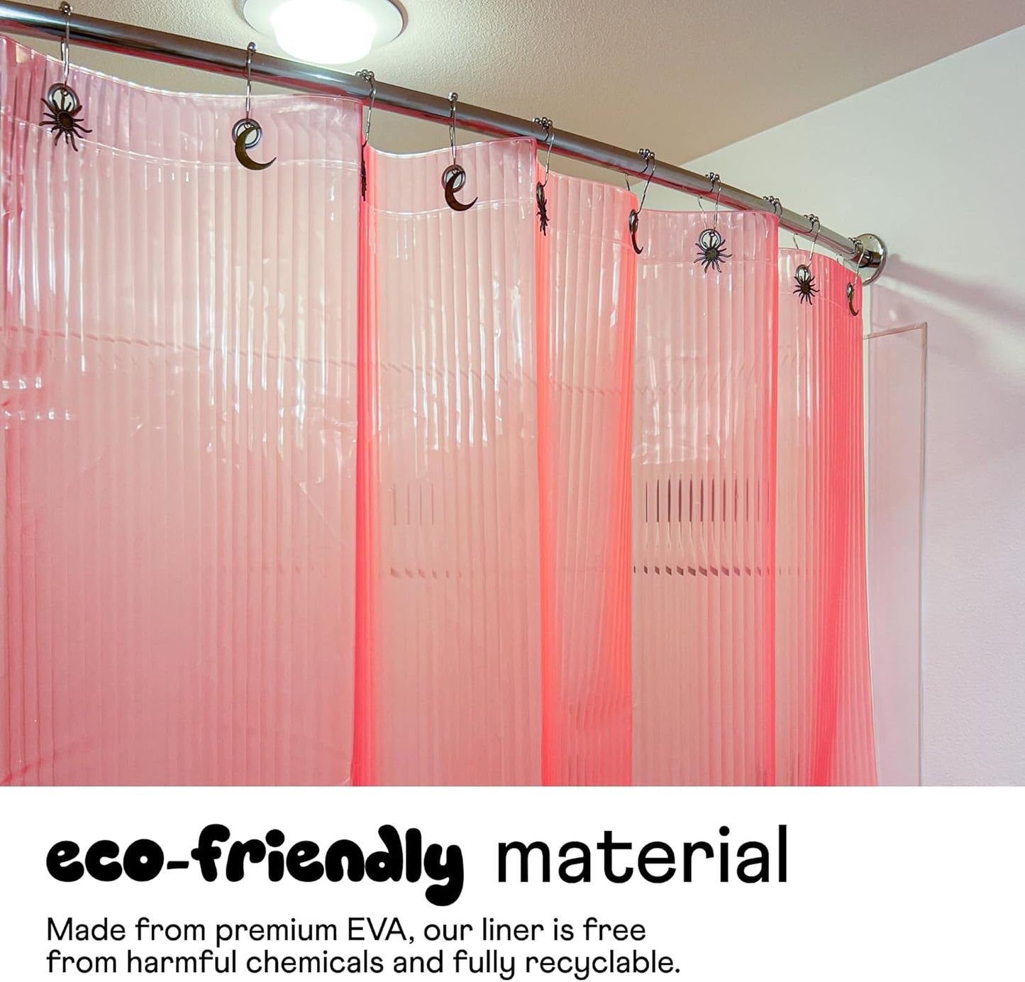 Sproos! - Fluted Shower Curtain Pink 72" x 72" - Prevent Water Splashes - Modern Stylish Design - Eco-Friendly Material - Easy Maintenance Durable Long-Lasting