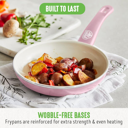 GreenLife Soft Grip 8” Frypan Skillet and Spatula Breakfast Cookware Set, PFAS-Free Ceramic Nonstick, Silicon Spatula with Bamboo Handle, Egg Omelette Bacon, Dishwasher Safe, Stay-Cool Handles, Pink