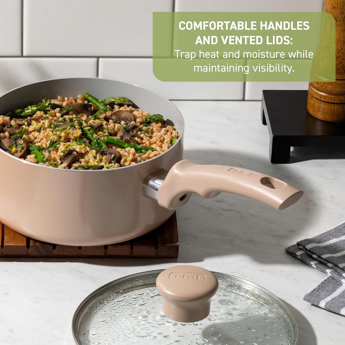 T-Fal Refresh Ceramic Frying Pans Nonstick 12 Inch Skillet, Oven Safe to 350°F, Cookware with Stay-Cool Handle, Dusty Rose