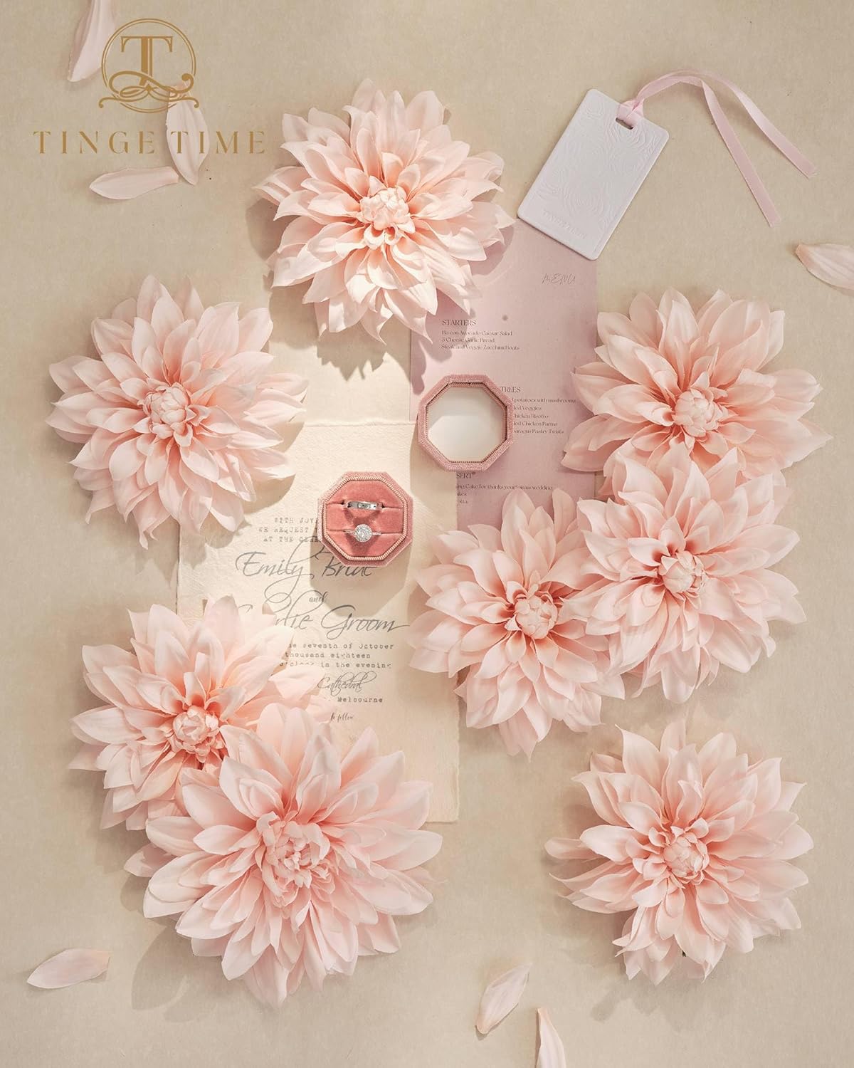 TINGE TIME Artificial Flowers 20pcs Silk Dahlia 5"/6" Fake Flowers for DIY Wedding Bridal Bouquets Centerpieces Arrangements Party Baby Shower Home Decorations (Blush)