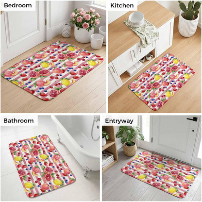 Summer Peach Lemon Grapefruit Doormat 20"x31",Absorbent Front Door Mat Non Slip Welcome Mat, Blueberry Strawberry Pink Stripe Indoor Mats Entryway Rug for Bedroom Kitchen Bathroom