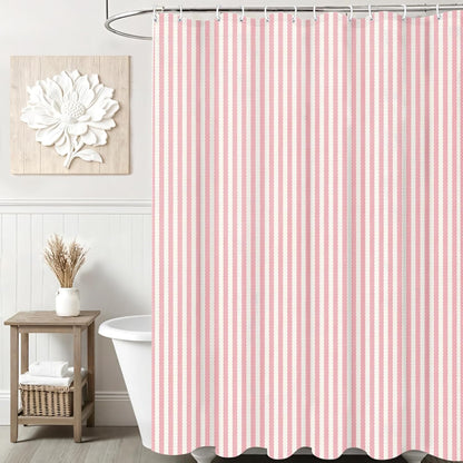 Pink White Striped Linen Cotton Waterproof Shower Curtain, Funny Stripe Shower Curtains for Bathroom Decor, Chic Fabric Cloth Shower Curtain 72" W x 72" L