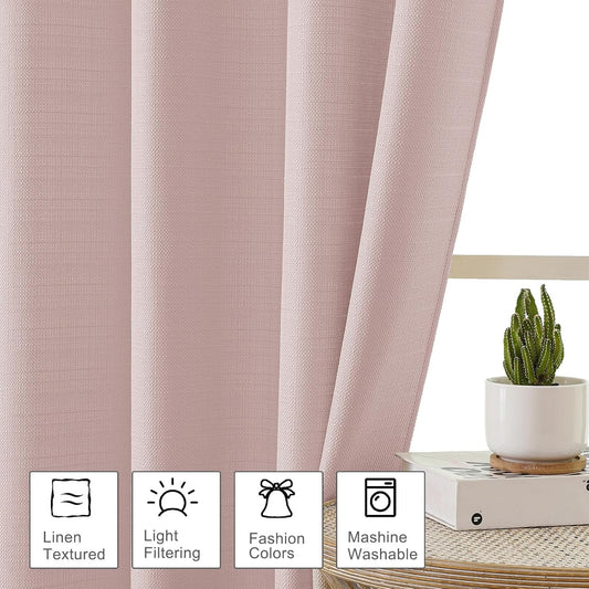 OWENIE Bob Valance Curtains 18 Inch Length 1 Piece, Faux Linen Slub Solid Blush Kitchen Valance for Bedroom Living Room, Farmhouse Soft Airy Rod Pocket Small Window Curtain, Each 60Wx18L Inch