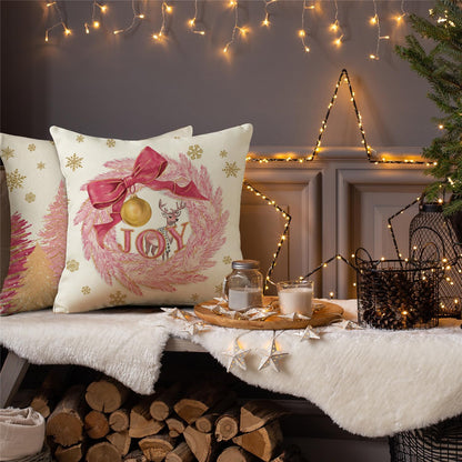 Christmas Pink Gold Snowflake Throw Pillow Covers Merry Christmas Tree Pillow Covers 18x18 Set of 4 Winter Holiday Cushion Case Polka Dot Decoration for Sofa Couch