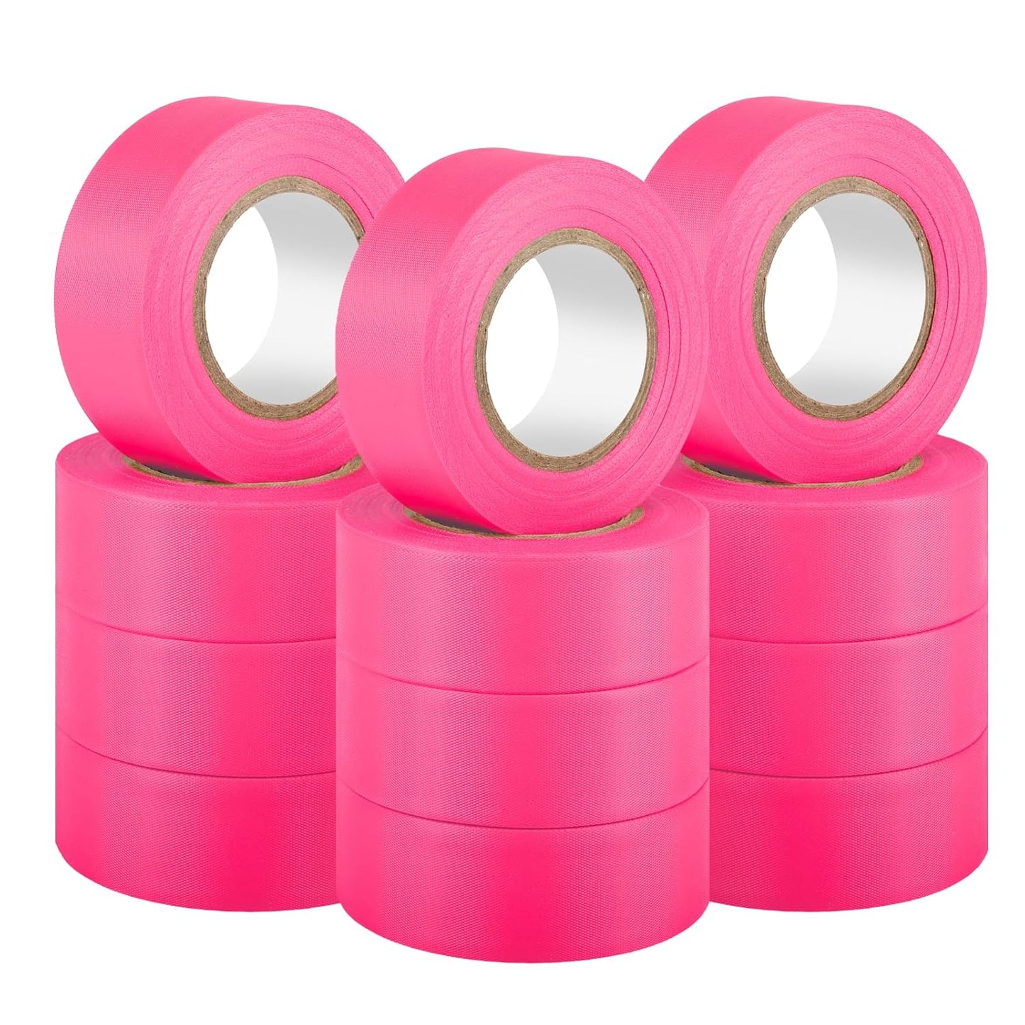 GEYYANG 12 Pack Fluorescent Pink Flagging Tape,Non-Adhesive Plastic Ribbon,Neon Marking Tape for Survey Boundaries, Trees and Hazardous Areas,Surveyors Tape,Flag Tape,1" x 98ft,3.35 Mil