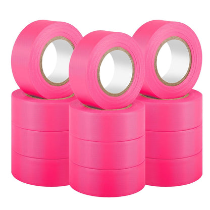 GEYYANG 12 Pack Fluorescent Pink Flagging Tape,Non-Adhesive Plastic Ribbon,Neon Marking Tape for Survey Boundaries, Trees and Hazardous Areas,Surveyors Tape,Flag Tape,1" x 98ft,3.35 Mil