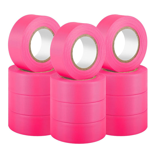 GEYYANG 12 Pack Fluorescent Pink Flagging Tape,Non-Adhesive Plastic Ribbon,Neon Marking Tape for Survey Boundaries, Trees and Hazardous Areas,Surveyors Tape,Flag Tape,1" x 98ft,3.35 Mil