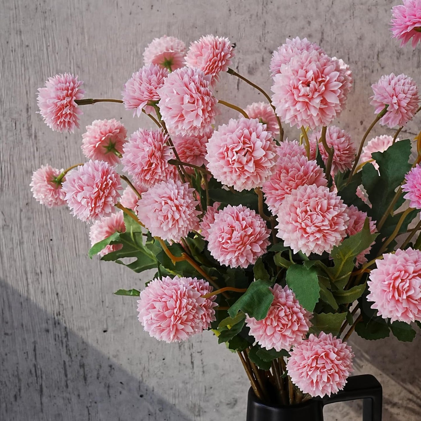Jahe 6Pcs Silk Pompon Mum Artificial Flowers, Small Fake Flower Kiku Ball with Long Stems, Home Decor Faux Flowers, DIY Wedding Centerpieces Floral Arrangements Doho Decor, Pink