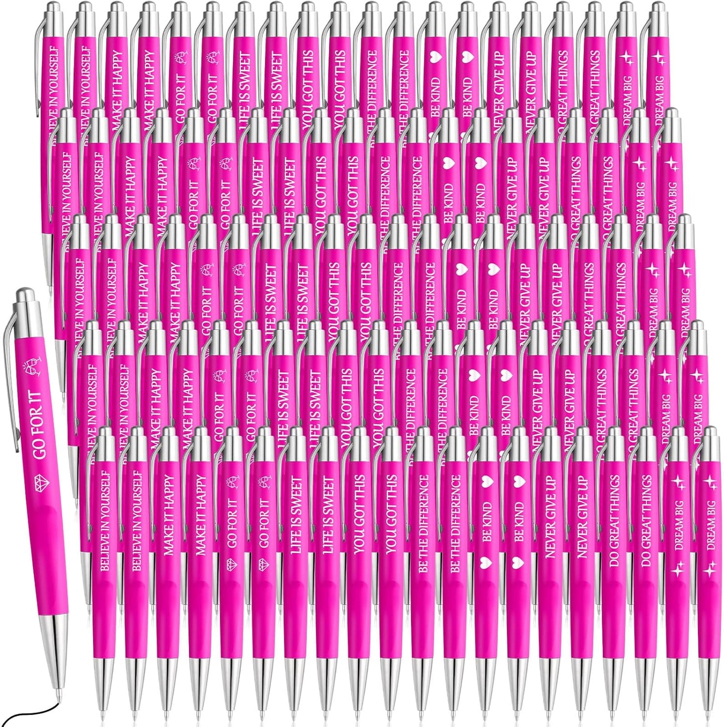 Zhanmai 100 Pcs Bulk Pink Inspirational Pen Bulk Retractable Motivational Ballpoint Pens with Encourage Quote Gift for Christmas Teacher Coworkers Office Supplies Student Team Writing, Black Ink 1 mm