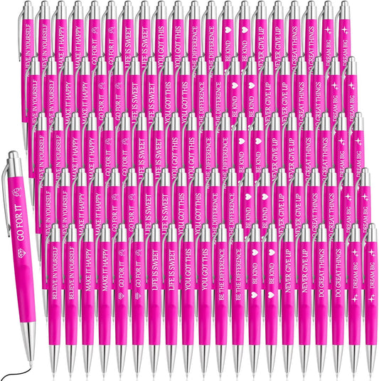 Zhanmai 100 Pcs Bulk Pink Inspirational Pen Bulk Retractable Motivational Ballpoint Pens with Encourage Quote Gift for Christmas Teacher Coworkers Office Supplies Student Team Writing, Black Ink 1 mm