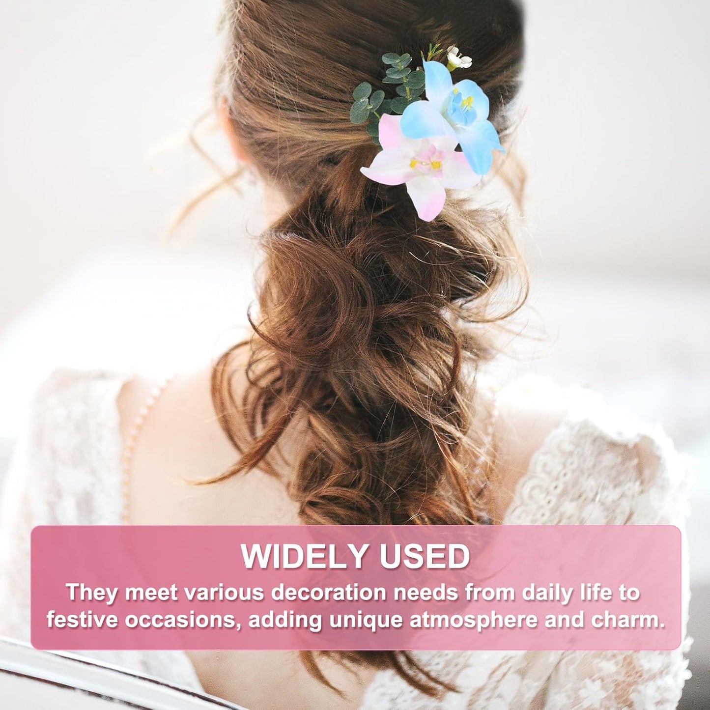 M METERXITY Artificial Flower Heads (3 Inch, White Pink) 20 PCS - Orchid Silk Fake Flowers & Faux Floral Bulk, Apply to DIY Crafts/Wedding/Party/Decor/Home