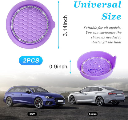 Ziciner 2 PCS Car Cup Coaster Holders, 3.15 Inch Silicone Anti-Slip Auto Insert Coaster, Crystal Rhinestone Car Drink Cup Mat, Universal Durable Auto Interior Accessories (Purple, 2Pack)