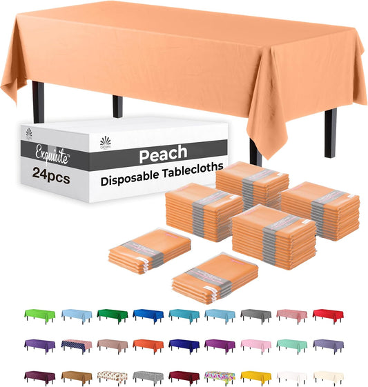 Party Solids Peach Rectangular Plastic Tablecloth - 54x108 Inch, Pack of 24