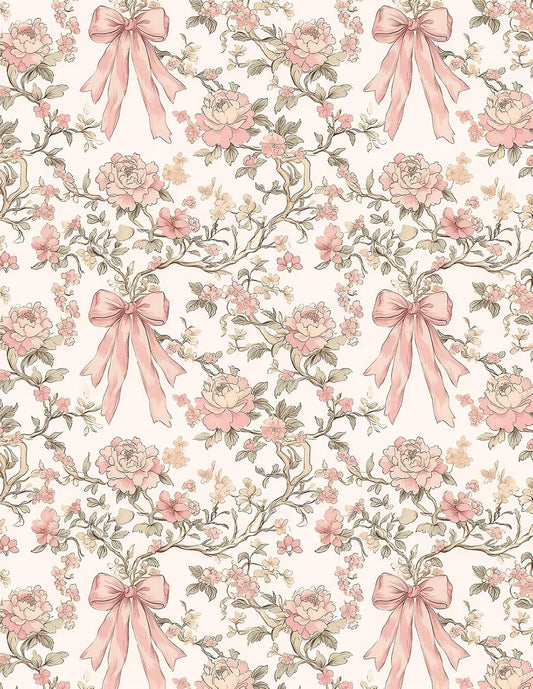 JarThenaAMCS Pink Bow and Floral Shelf Liner Self Adhesive Vintage Coquette Drawer Liner Watercolor Bow Flower Peel and Stick Wallpaper for Home Wall Cabinet Table Decor, 17.3 x 118 Inch