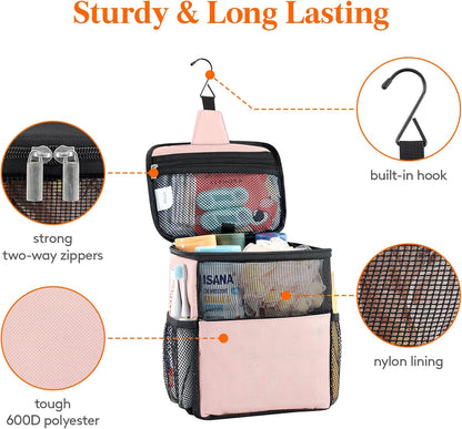 Lifewit Mesh Shower Caddy Bag Portable for College Dorm Room Essentials, Hanging Organizer Basket, Quick Dry Tote Bag for Camping, Bathroom, Beach, Travel, Medium, Pink