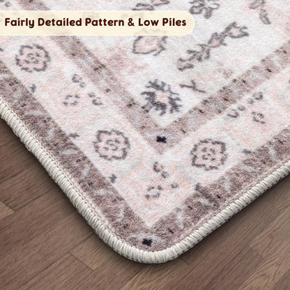 LBRO2M Boho 4X6 Rug Washable Rugs for Bedroom Non Slip Indoor Carpet, Soft Low Piles Rugs Pink Foldable Rug for Living Room Pet Friendly Area Rugs Stain Resistant (4'X6' Light Pink)