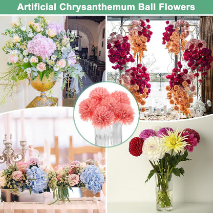 M METERXITY 30-Pack Artificial Chrysanthemum Ball Flowers,11 Inch Faux Chrysanthemum Silk Bouquets Real Touch Faux Flowers for Home/Wedding/Christmas/Party[Peach Pink]