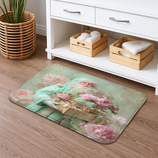 Vintage Floral Quick Dry Bath Mat, Pastel Peach Peonies Decorative Non Slip Shower Mat, Spring Holiday Washable Bath Rugs for Bathroom Toilet Restroom 20x32 Inch