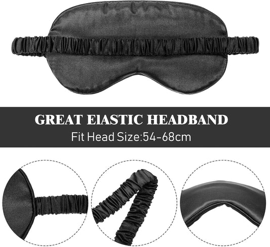 Silk Satin Sleeping Mask Eye Mask Set Include 2 Blindfold Eyeshade Elastic Strap Double Layer Silk Filling Eye Cover 2 Ear Plugs 2 Storage Bags for Women and Men Sleep Travel Nap (Black, Pink)